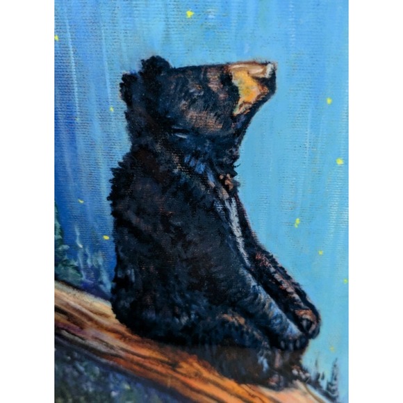 Black Bear Art Tile Ian Russell Signed Ceramic Wish Upon A Star Celestial 6 x 8 - Picture 3 of 11